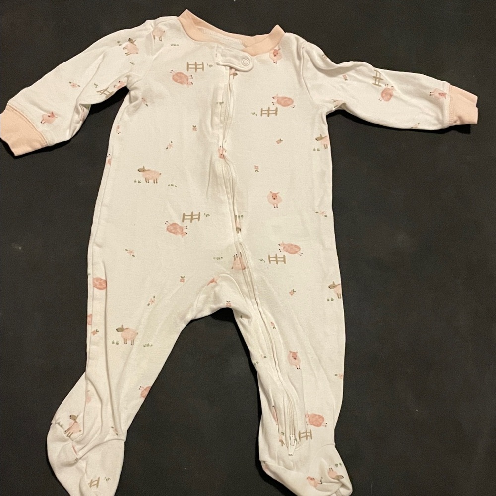 Adorable Pink and White Sheep Scene Footie Pajama